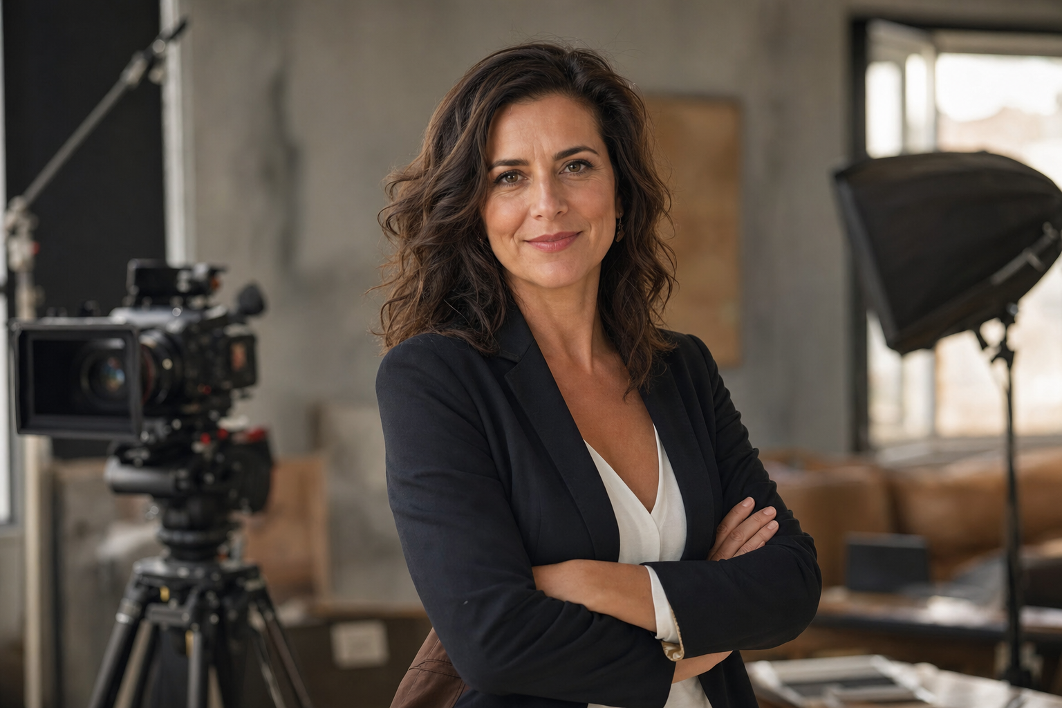Ritratto di Elena Grasso, fondatrice di Cinepresa, nel suo studio di produzione